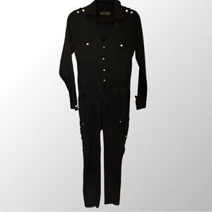 COOGI Jumpsuit Women’s Medium Black  w/ Gold Buttons Snap Closure Y2K‎ Rare